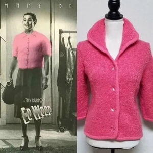 Vintage 1940s Ed Wood Solt of California Bubblegum Pink Knit Button Up Cardigan